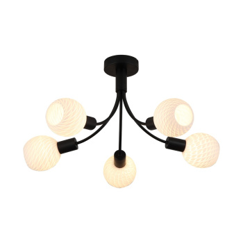 Svietidlá Searchlight - Nova 5Lt Ceiling Lamp, Black Metal with Frosted Glass Shade | KÓD: 54715-5BK