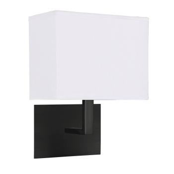 Svietidlá Searchlight - Hotel Wall Light - Matt Black Metal & White Fabric Shade | KÓD: 5519BK