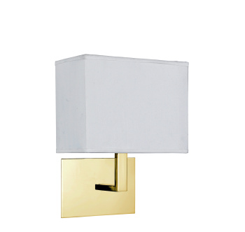 Svietidlá Searchlight - Hotel Wall Light - Satin Brass Metal & White Fabric Shade | KÓD: 5519SB