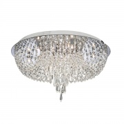 ORION - 9LT CEILING FLUSH, CHROME WITH CLEAR CRYSTAL GLASS BUTTON INSERTS & DROPS