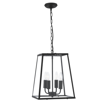 Svietidlá Searchlight - Lantern Noir 4Lt Pendant  - Black Metal & Clear Glass | KÓD: 5614BK