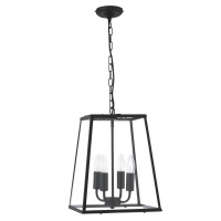 Lantern Noir 4Lt Pendant  - Black Metal & Clear Glass - 5614BK 5614BK