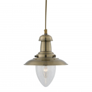 Fisherman II 3Lt Pendant- Antique Brass & Glass Shade