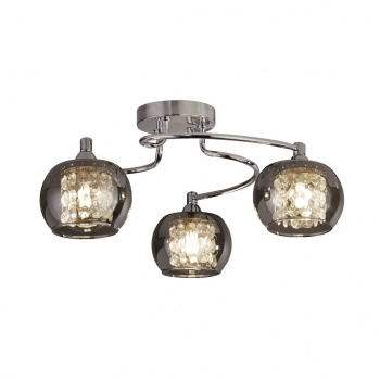 Svietidlá Searchlight - Lovell 3Lt Flush- Chrome Metal, Smoked Glass & Crystal Glass | KÓD: 60445-3SM