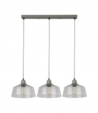 x Odeon 3Lt Bar Pendant - Grey Metal & Glass - 60999-3CL 60999-3CL