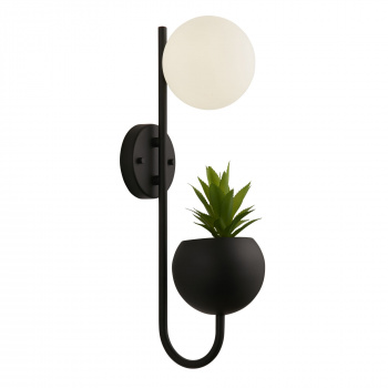 Svietidlá Searchlight - x Lunar Wall Light - Black Metal & Opal Glass | KÓD: 61220BK