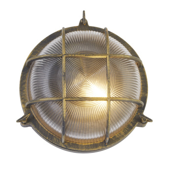 Svietidlá Searchlight - Bulkhead Round Outdoor Light -Black Gold Metal & Clear Glass | KÓD: 61401BG