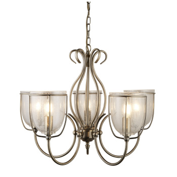 Svietidlá Searchlight - Silhouette 5Lt Pendant - Antique Brass Metal & Seeded Glass | KÓD: 6355-5AB