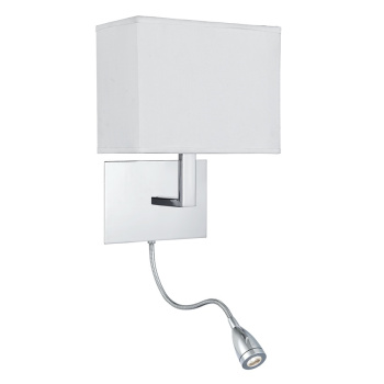 Svietidlá Searchlight - Hotel Wall Light - Chrome Metal & White Fabric Shade | KÓD: 6519CC