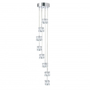 ICE CUBE (DIM) LED - 8LT MULTI-DROP, CLEAR GLASS SHADES, CHROME