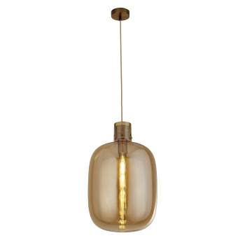 Svietidlá Searchlight - Barrel Pendant - Satin Brass & Amber Glass | KÓD: 68361AM
