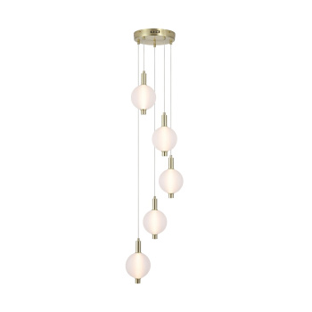 Svietidlá Searchlight - Luminique LED 5Lt Pendant, Satin Brass Metal with Glass | KÓD: 69410-5SB