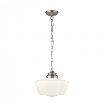 Svietidlá Searchlight - School House  Pendant  - Satin Silver Metal & Opal Glass | KÓD: 8071-1SS