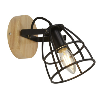 Svietidlá Searchlight - Vision Round Wall Light - Matt Black Metal & Wood | KÓD: 81698-1BK