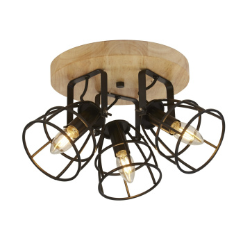 Svietidlá Searchlight - Vision 3Lt Round Ceiling Light - Matt Black Metal & Wood | KÓD: 81698-3BK