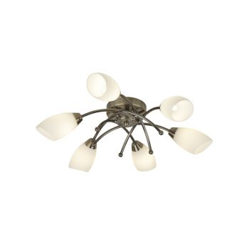 Svietidlá Searchlight - Opera 6Lt Flush -Antique Brass & Opal Glass | KÓD: 8186-6AB