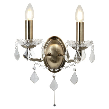 Svietidlá Searchlight - Paris 2Lt Wall Light - Antique Brass Metal & Clear Crystal | KÓD: 8732-2AB