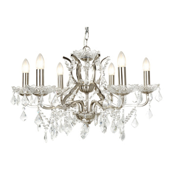 Svietidlá Searchlight - Paris  6Lt Chandelier - Satin Silver Metal & Clear Crystal | KÓD: 8736-6SS