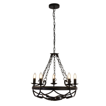 Svietidlá Searchlight - Cartwheel III 5Lt Pendant - Black Wrought Iron | KÓD: 8905-5BK