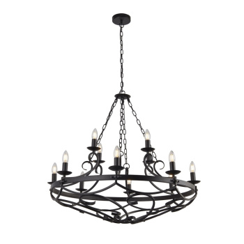Svietidlá Searchlight - Cartwheel III 12Lt Pendant - Black Wrought Iron | KÓD: 8912-12BK