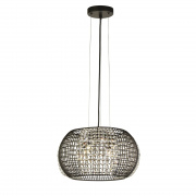 CAGE 4LT BLACK DRUM PENDANT WITH CRYSTAL GLASS PANELS