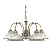 American Diner 5Lt Pendant - Antique Brass & Ribbed Glass - 9345-5 9345-5