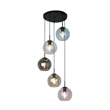 Svietidlá Searchlight - Mardi Gras II 5Lt Pendant - Black Metal & Coloured Glass | KÓD: 94005-5BK
