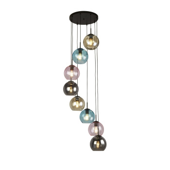 Svietidlá Searchlight - Mardi Gras II 8Lt Pendant -  Black Metal & Coloured Glass | KÓD: 94008-8BK