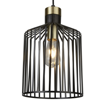 Svietidlá Searchlight - Bird Cage  Pendant  - Black & Satin Brass Metal | KÓD: 9413BK
