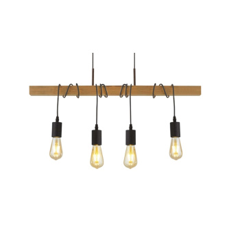 Svietidlá Searchlight - Woody  4Lt Bar Pendant - Natural Wood & Black Metal | KÓD: 95041-4BR