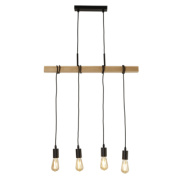 Woody 6Lt Bar Pendant -Wood & Black Metal