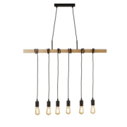 Woody 6Lt Bar Pendant -Wood & Black Metal