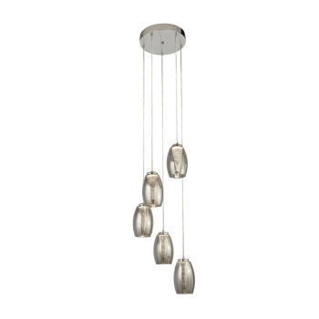 Svietidlá Searchlight - Cyclone 5Lt Multi-Drop Pendant - Chrome Metal & Smoked Glass | KÓD: 97291-5SM