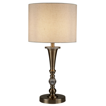 Svietidlá Searchlight - Oscar Table Lamp - Antique Brass Metal & Oatmeal Linen Shade | KÓD: EU1011AB