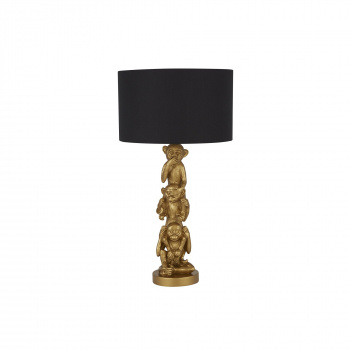 Svietidlá Searchlight - 3 Wise Monkeys Table Lamp - Gold Resin & Black Fabric Shade | KÓD: EU1030GO