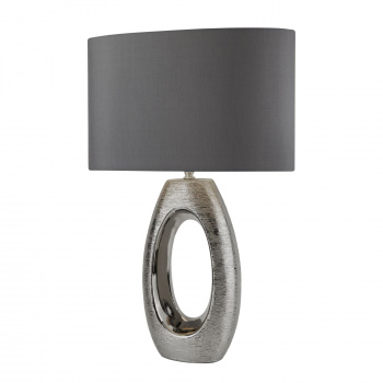 Svietidlá Searchlight - Artisan Table Lamp - Ceramic, Chrome & Grey Faux Silk Shade | KÓD: EU1213CC