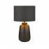 SMOKED RIDGED COLUMN GLASS TABLE LAMP WITH GREY DRUM SHADE