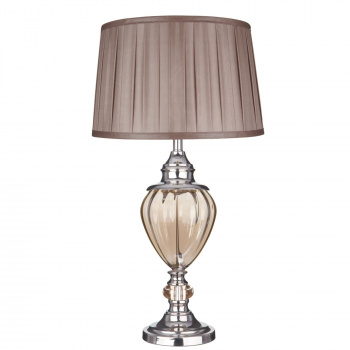 Svietidlá Searchlight - Greyson Table Lamp - Chrome, Amber Glass & Brown Shade | KÓD: EU3721AM