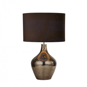 Svietidlá Searchlight - Disco Table Lamp  - Ceramic Mosaic & Brown Suede Shade | KÓD: EU3847SM