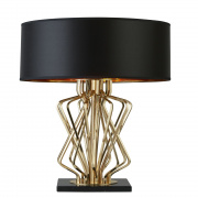 ETHAN TABLE LAMP WITH MARBLE BASE, GOLD WITH BLACK DRUM SHADE, GOLD INTERIOR