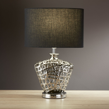 Svietidlá Searchlight - Network Table Lamp  - Chrome Metal & Black Fabric Oval Shade | KÓD: EU4552CC