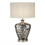 NETWORK TABLE LAMP - CHROME CUT OUT DECORATIVE BASE WITH BLACK OVAL DRUM SHADE