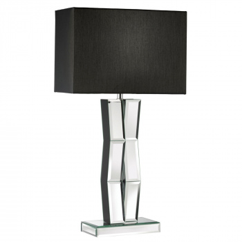 Svietidlá Searchlight - Reflect Table Lamp  - Mirrored Glass & Black Faux Silk Shade | KÓD: EU5110BK