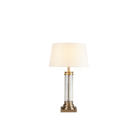 Pedestal Table Lamp - Antique Brass, Glass & Cream Fabric - EU5141AB EU5141AB