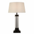 PEDESTAL TABLE LAMP - GLASS COLUMN & SATIN SILVER BASE, CREAM SHADE