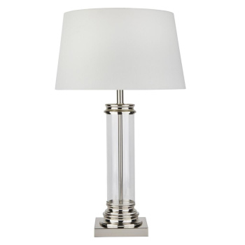 Svietidlá Searchlight - Pedestal Table Lamp - Satin Silver, Glass & Cream Fabric | KÓD: EU5141SS