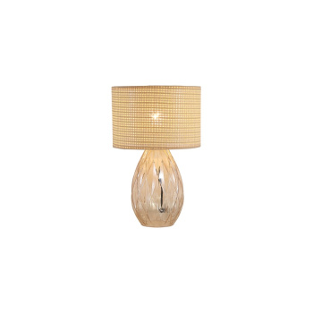Svietidlá Searchlight - Diane 1Lt Table Lamp, Champagne Glass with Rattan Shade | KÓD: EU54636CP