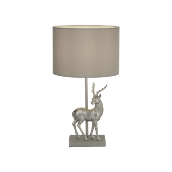 Svietidlá Searchlight - Deer Table Lamp - Silver Resin & Grey Fabric Shade | KÓD: EU60436SI