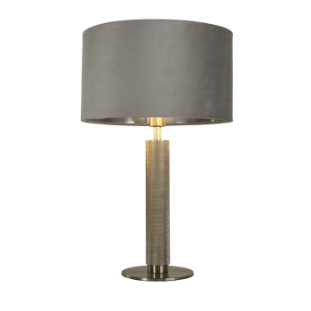 Svietidlá Searchlight - London Table Lamp- Knurled Satin Silver & Grey Velvet Shade | KÓD: EU65721GY