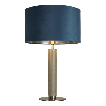 Svietidlá Searchlight - London Table Lamp - Knurled Satin Silver & Teal Velvet Shade | KÓD: EU65721TE
